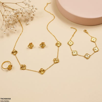 TNCH00358 MSJ  Stainless Steel Four-Leaf Flower Necklace Set - TNCH
