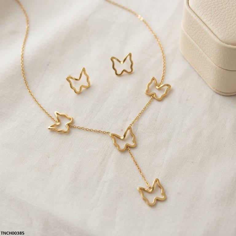 TNCH00385 BHS Butterfly Stainless Steel Necklace Set - TNCH