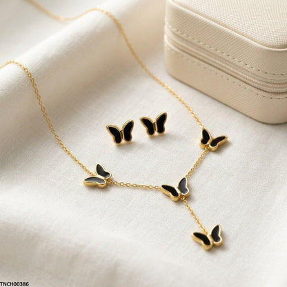 TNCH00386  BHS Butterfly Stainless Steel Necklace Set - TNCH