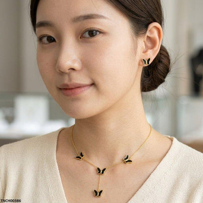 TNCH00386  BHS Butterfly Stainless Steel Necklace Set - TNCH