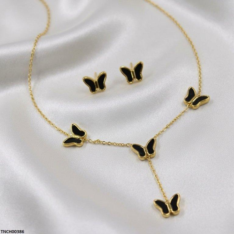 TNCH00386  BHS Butterfly Stainless Steel Necklace Set - TNCH