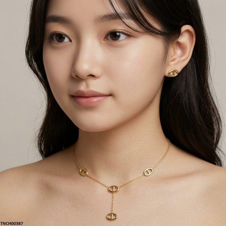 TNCH00387 BHS Oval Stainless Steel Necklace Set - TNCH