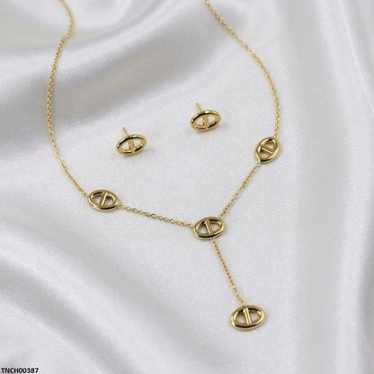 TNCH00387 BHS Oval Stainless Steel Necklace Set - TNCH