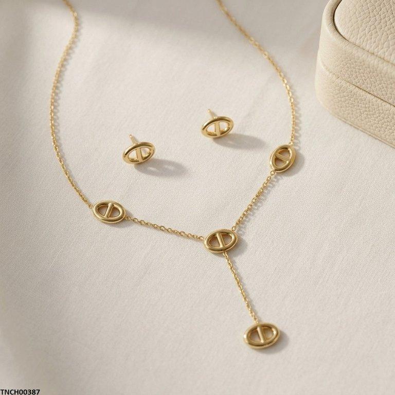 TNCH00387 BHS Oval Stainless Steel Necklace Set - TNCH