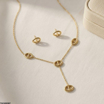 TNCH00387 BHS Oval Stainless Steel Necklace Set - TNCH