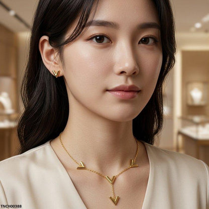 TNCH00388  BHS V-Shape Stainless Steel Necklace Set - TNCH