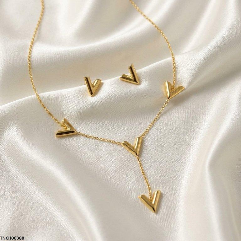 TNCH00388  BHS V-Shape Stainless Steel Necklace Set - TNCH