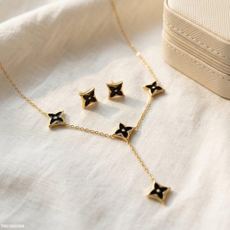 TNCH00389  BHS Ninja Star Stainless Steel Necklace Set - TNCH