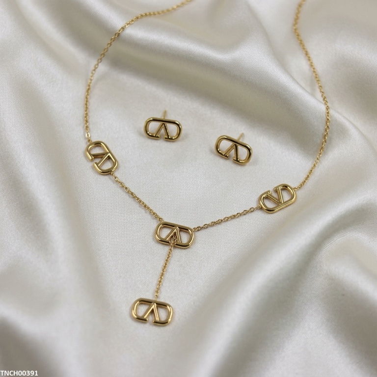TNCH00391  BHS V Logo Design Stainless Steel Necklace Set - TNCH