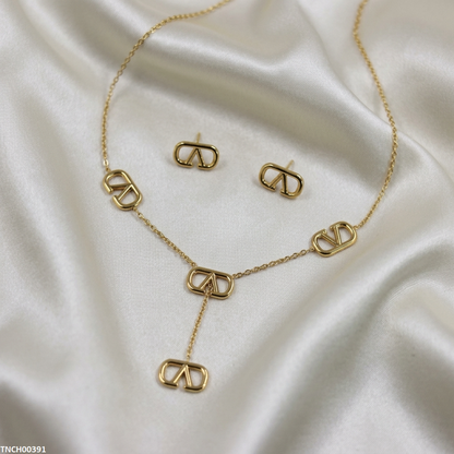 TNCH00391  BHS V Logo Design Stainless Steel Necklace Set - TNCH