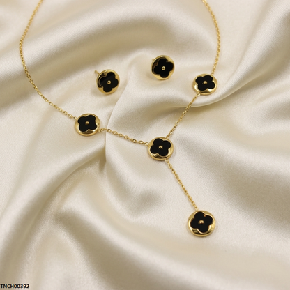 TNCH00392 BHS Clover Stainless Steel Necklace Set - TNCH