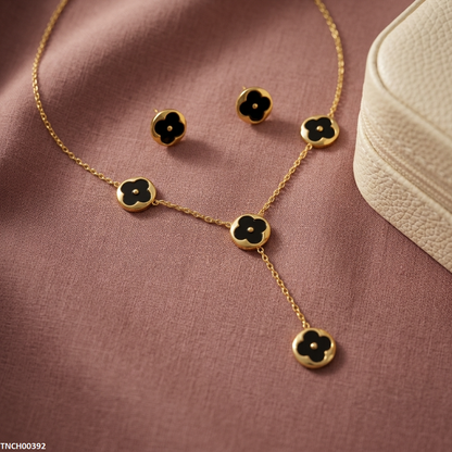 TNCH00392 BHS Clover Stainless Steel Necklace Set - TNCH