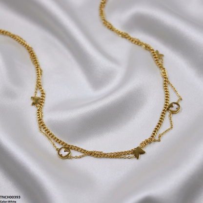 TNCH00393  BHS Butterfly Double Link Chain Stainless Steel Necklace - TNCH