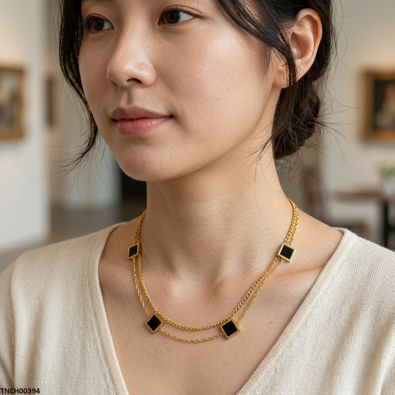 TNCH00394 BHS Square Double Link Chain Stainless Steel Necklace - TNCH