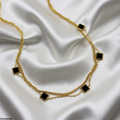 TNCH00394 BHS Square Double Link Chain Stainless Steel Necklace - TNCH