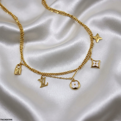 TNCH00396 BHS Flower Double Link Chain Stainless Steel Necklace - TNCH