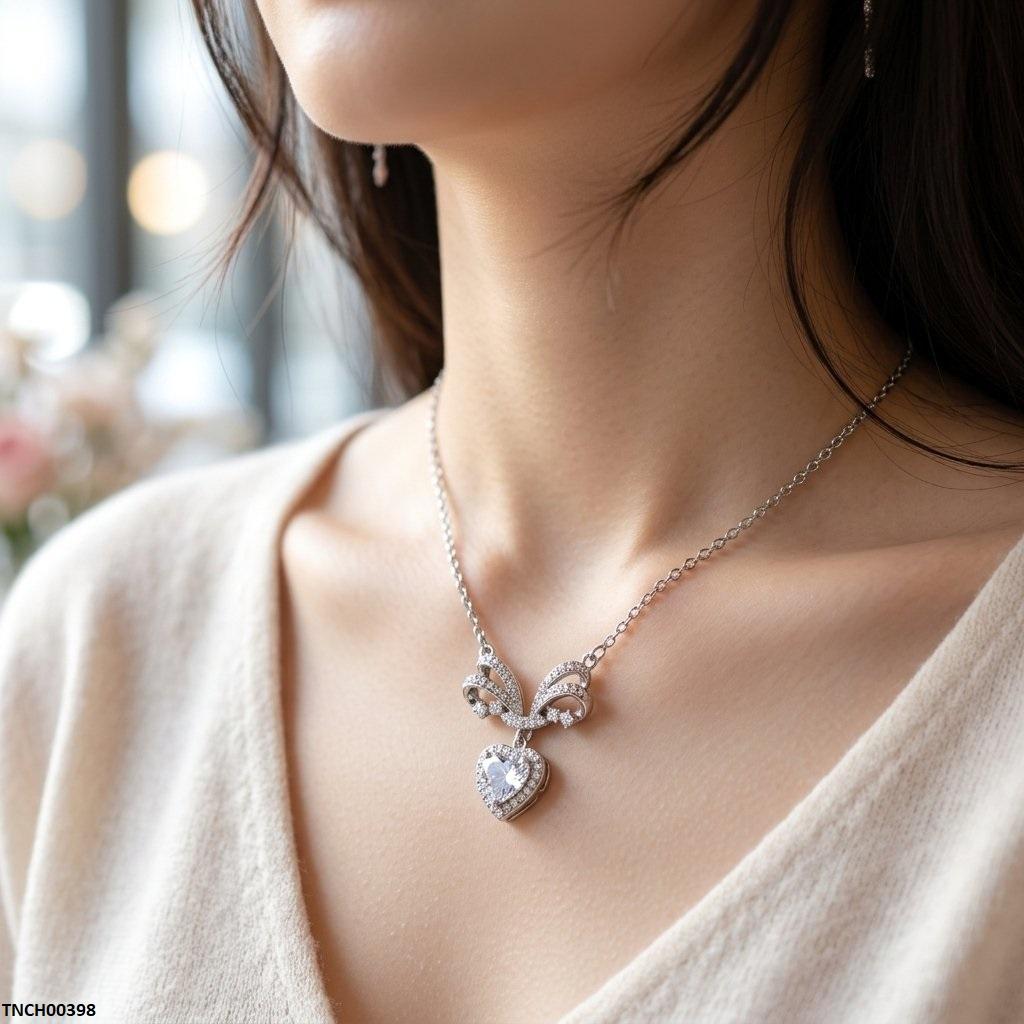 TNCH00398 TNR Stainless Steel Zircon Heart Necklace  - TNCH