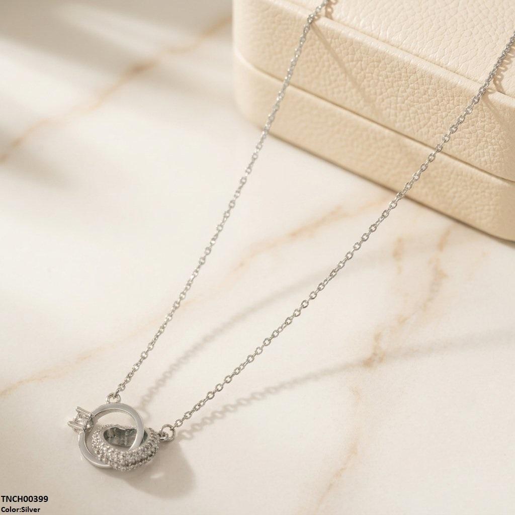 TNCH00399 TNR Stainless Steel Zircon Heart Ring Necklace  - TNCH