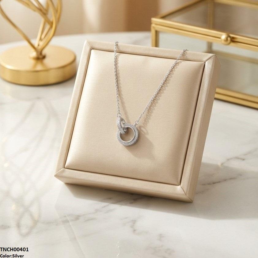 TNCH00401  TNR Stainless Steel Zircon Double Round Necklace  - TNCH