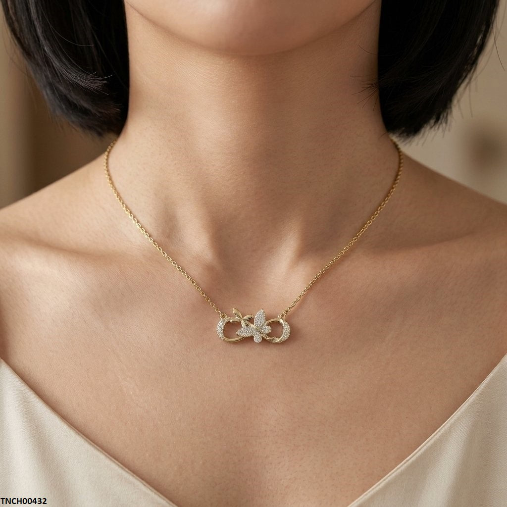 TNCH00432 TNR Stainless Steel Zircon Butterfly Necklace  - TNCH