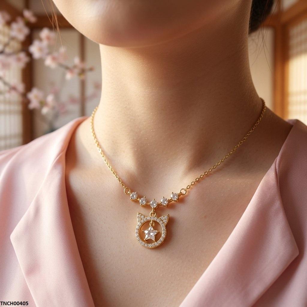 TNCH00405 TNR Stainless Steel Zircon Round Star Necklace  - TNCH