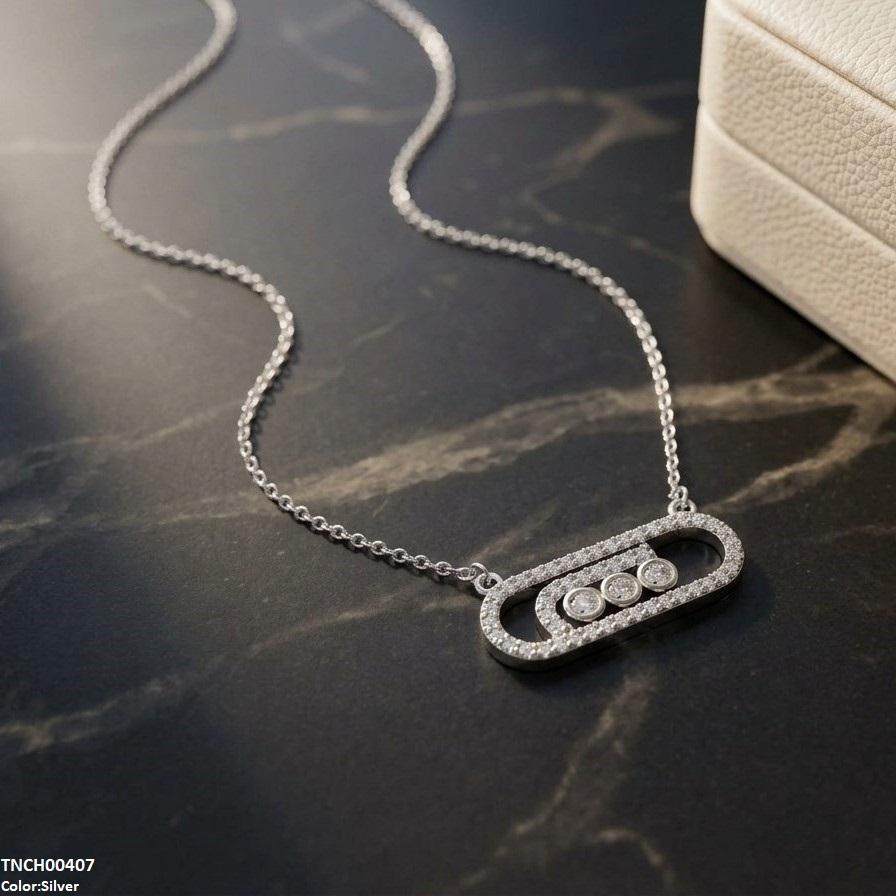 TNCH00407 TNR Stainless Steel Zircon Rectangle Round Necklace  - TNCH