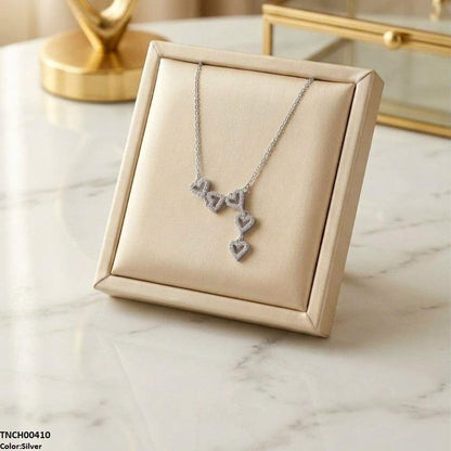 TNCH00410 TNR Stainless Steel Zircon Link Heart Necklace  - TNCH