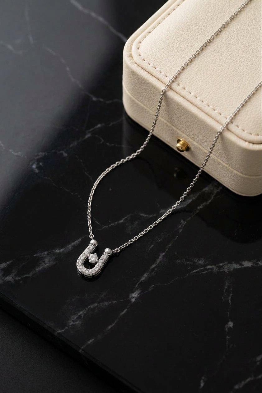 TNCH00411 TNR Stainless Steel Zircon U Shape Necklace  - TNCH