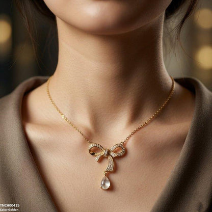 TNCH00415 TNR Stainless Steel Zircon Bow Necklace  - TNCH