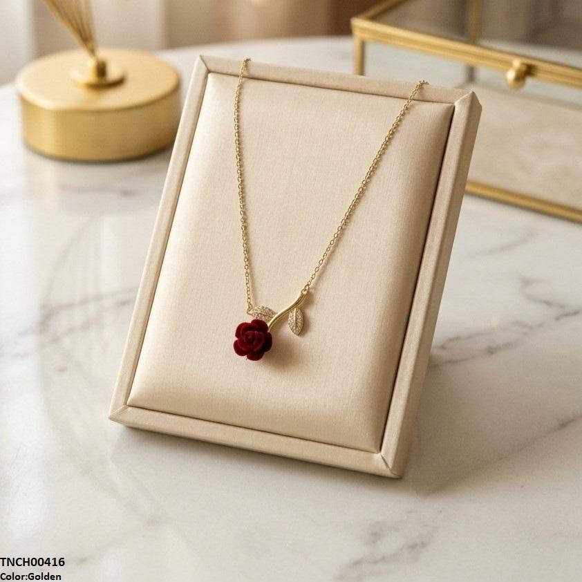 TNCH00416 TNR Stainless Steel Zircon Rose Flower Necklace  - TNCH
