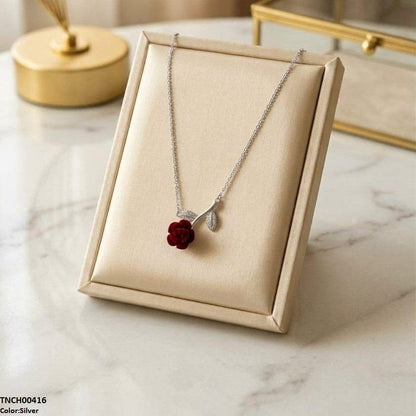 TNCH00416 TNR Stainless Steel Zircon Rose Flower Necklace  - TNCH