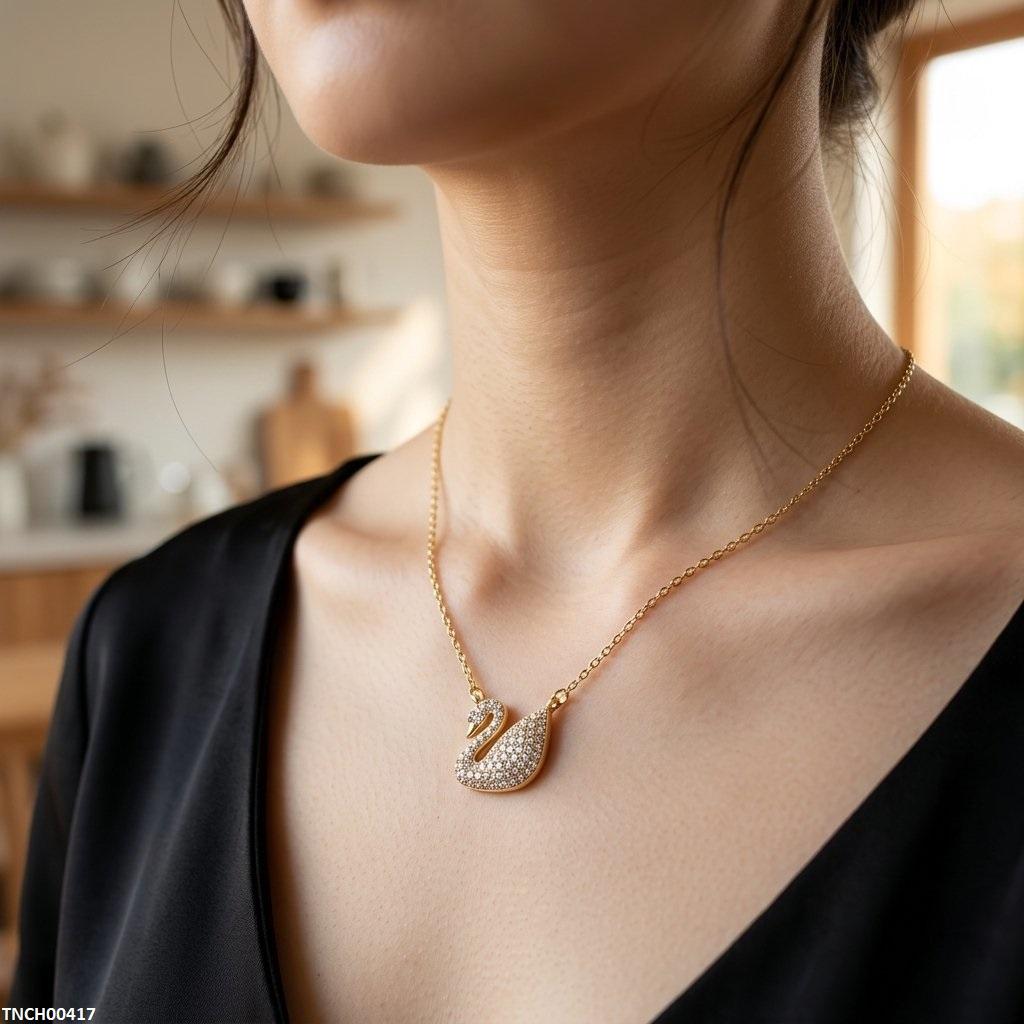 TNCH00417 TNR Stainless Steel Zircon Duck Necklace  - TNCH