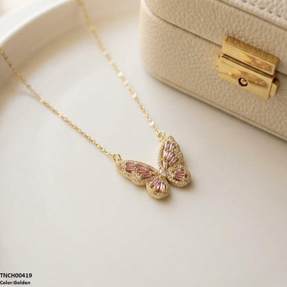 TNCH00419 TNR Stainless Steel Zircon Butterfly Necklace  - TNCH