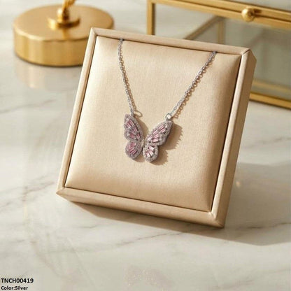 TNCH00419 TNR Stainless Steel Zircon Butterfly Necklace  - TNCH