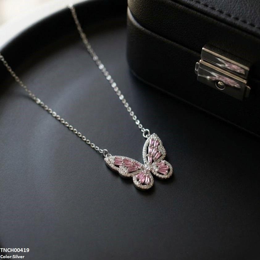 TNCH00419 TNR Stainless Steel Zircon Butterfly Necklace  - TNCH