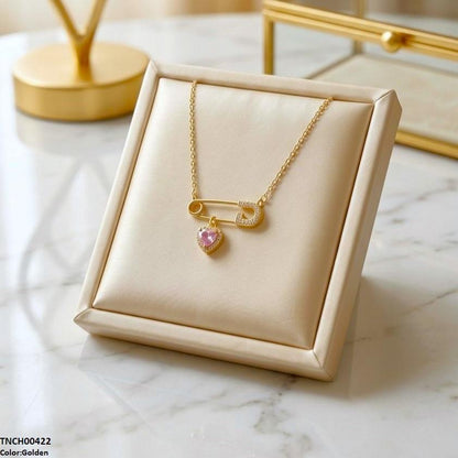 TNCH00422  TNR Stainless Steel Zircon Pin Heart Necklace  - TNCH