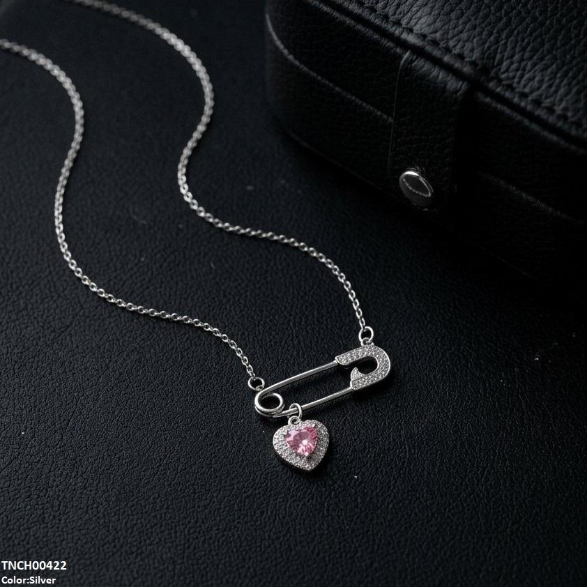TNCH00422  TNR Stainless Steel Zircon Pin Heart Necklace  - TNCH