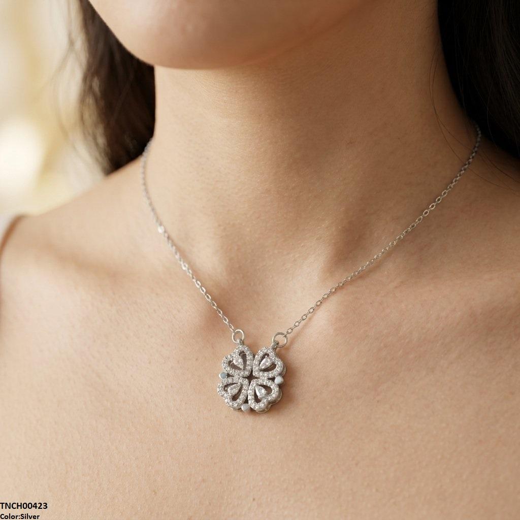 TNCH00423 TNR Stainless Steel Zircon Round Heart Necklace  - TNCH