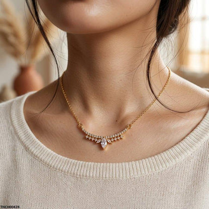 TNCH00426 TNR Stainless Steel Zircon Round Marquise Necklace  - TNCH