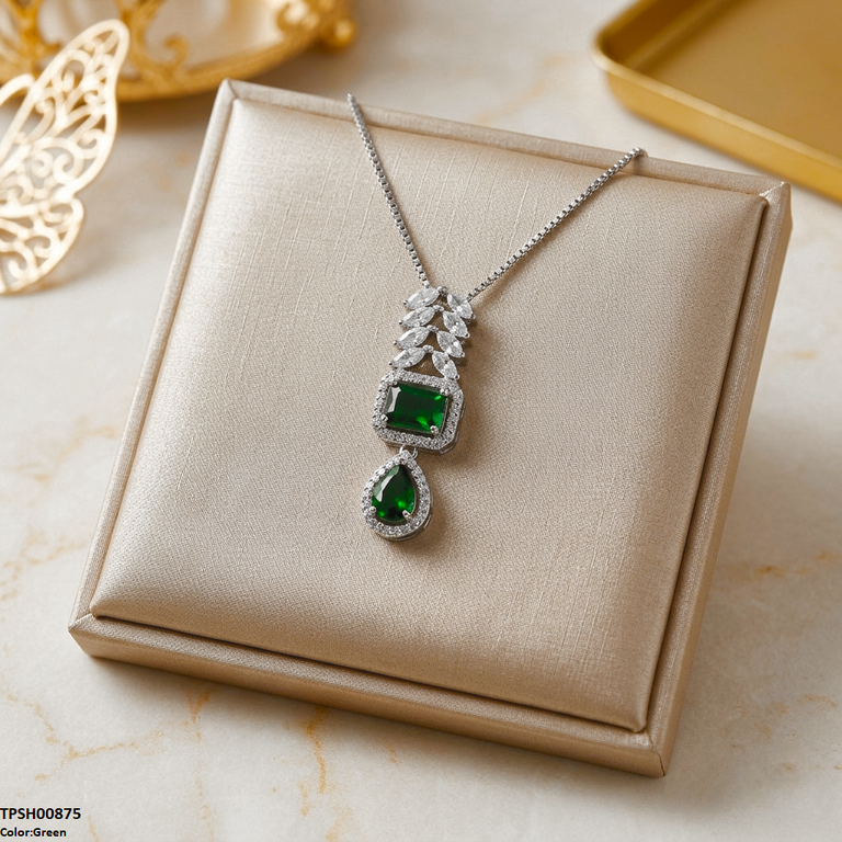 TPSH00875 MSJ Marquise/Square Tear Drop ZIRCON Pendant With Chain - TPSH