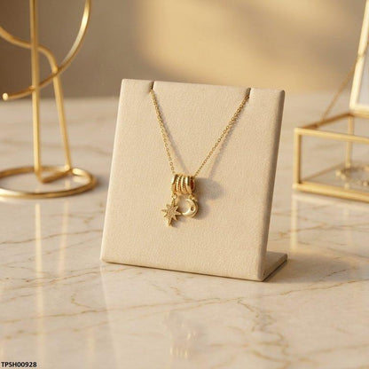 TPSH00928  BHS Moon Star Stainless Steel Zircon Stone Pendant - TPSH