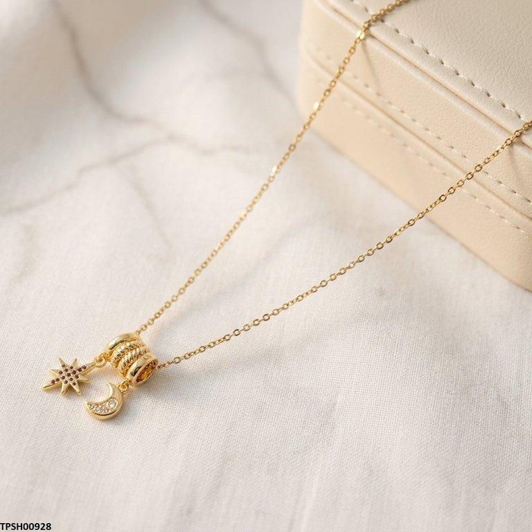 TPSH00928  BHS Moon Star Stainless Steel Zircon Stone Pendant - TPSH