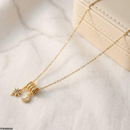 TPSH00928  BHS Moon Star Stainless Steel Zircon Stone Pendant - TPSH