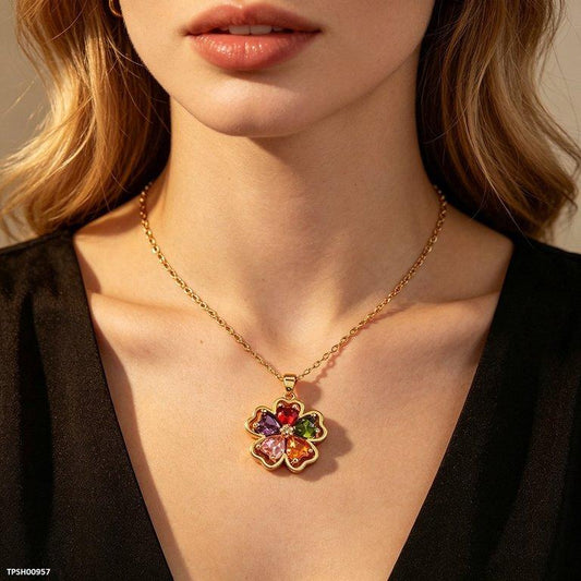 TPSH00957 BYJ Multi Zircon Heart Pendant With Chain - TPSH
