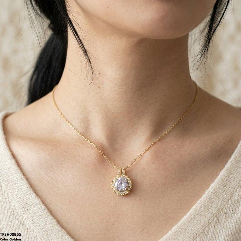 TPSH00965 TNR Stainless Steel Zircon Round Flower Pendant - TPSH
