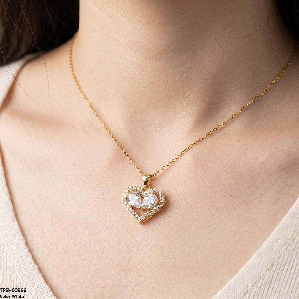 TPSH00966 TNR Stainless Steel Zircon Heart /Tear Pendant - TPSH