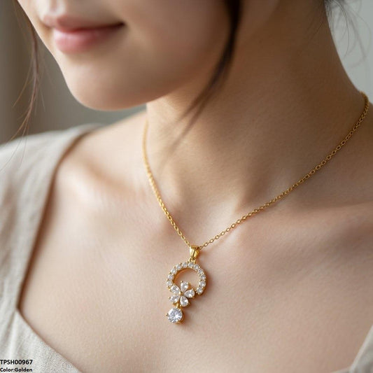 TPSH00967 TNR Stainless Steel Zircon Flower Round Drop Pendant - TPSH