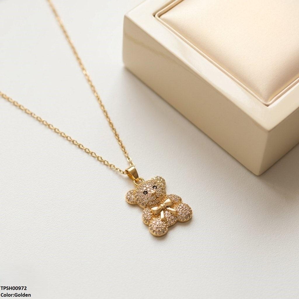 TPSH00972 TNR Stainless Steel Zircon Teddy Bear Pendant - TPSH