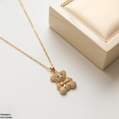TPSH00972 TNR Stainless Steel Zircon Teddy Bear Pendant - TPSH