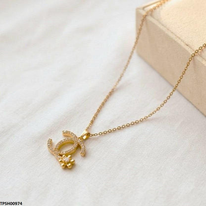 TPSH00974 TNR Stainless Steel Zircon Double C Pendant - TPSH